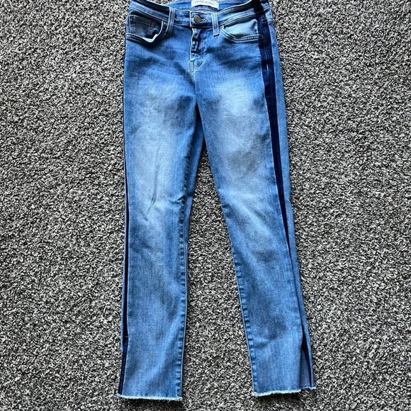 Flying Monkey Mid Rise Tuxedo Side Slit Skinny Crop Jeans - Picture 3 of 7